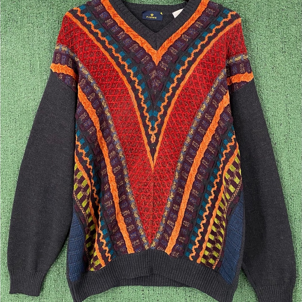 Vintage Y2K FIUME Wool Blend 3D Knit Sweater Mens Sz XL Made in Italy